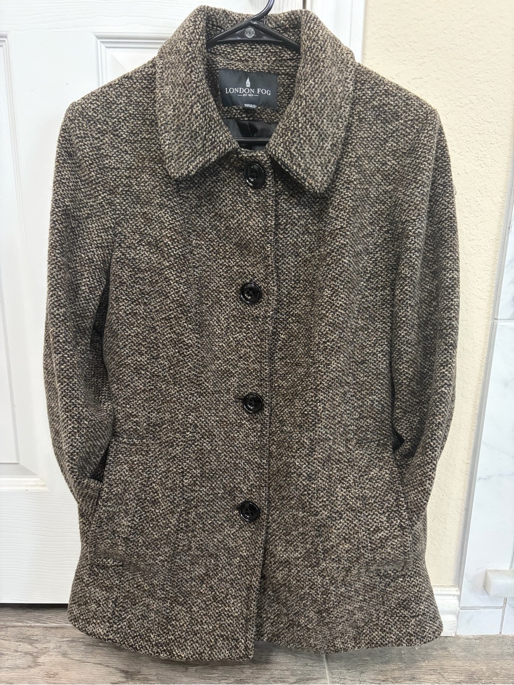 Vintage London Fog Tweed Wool Blend Car Coat Jacket Brown Tan Large